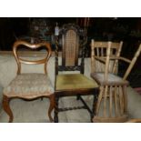 A pair of early 20th century elm seat and beech slatback kitchen chairs, together with an early 20th