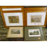 English school - hunting hounds, set of four watercolours, each 13x18cm, in birdseye maple frames,