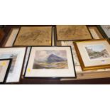 Assorted pictures and prints, to include contemporary topographical views, French maps etc (9)