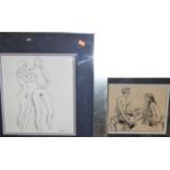 Two framed reproduction figure studies, lithographs