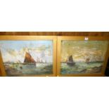 J Hick - Sailing Boats, pair, oil on canvas, signed lower left and lower right (both with losses),