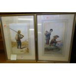 Ryuko Tsutaya (1868-1933) - pair figure studies, watercolours, one signed lower left, 40x23cm