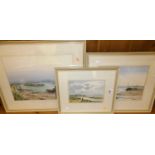 E Ashton - river landscape, watercolour, signed lower right, 34x48cm, and two other smaller examples
