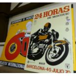 A reproduction Moto GP canvas print, 61x87cm, and one other smaller (2)