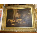 19th century English school - Feeding the pigs, oil on panel, 48 x 65cm
