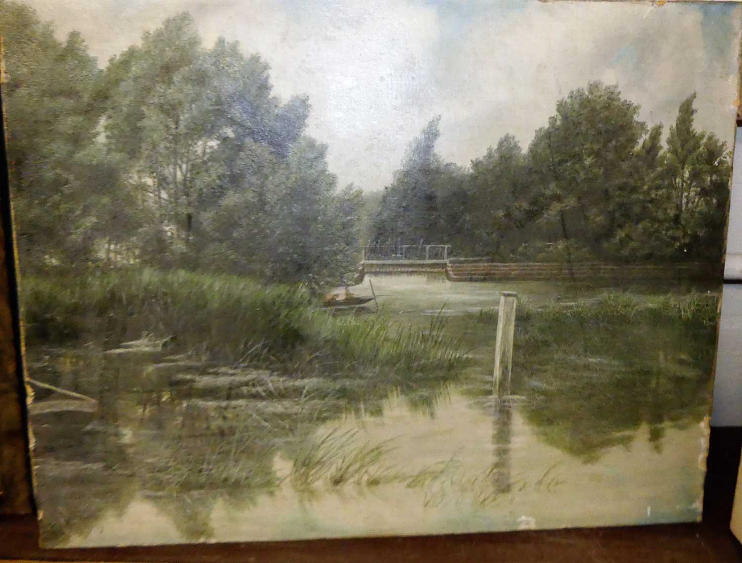 AJ Foot - Reedbeds, oil on canvas, signed and dated lower left 1901, 35x46cm, unframed