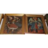 After the 18th century Cuzco school - Pair; Ángel arcabucero and Archangel with sword and shield,