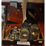 A box of miscellaneous items, to include an English Miniature Fine Art Sculpture pewter model of the