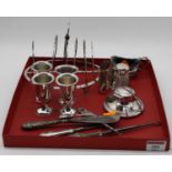 A collection of various 19th century and later silver to include an inkwell, mustard, toast rack,