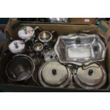 Three boxes of various silver plated items, to include a fish serving set
