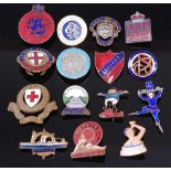 A collection of assorted button hole, lapel and pin badges being military and civilian