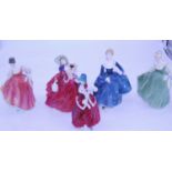 A collection of five Royal Doulton figurines to include Fragrance HN2334, Autumn Breezes HN1931,