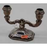 A continental twin branch table candlestick, stamped 825, loaded, h.12cm