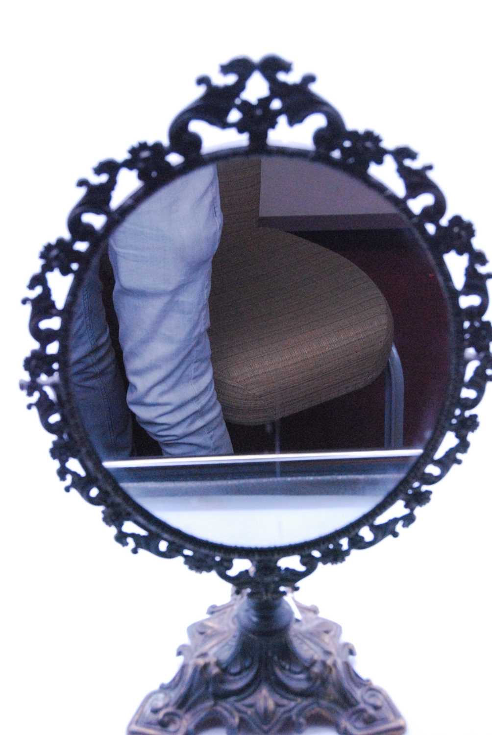 A Victorian style dressing table mirror, the oval mirror plate within a pierced foliate surround - Image 2 of 6