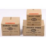 Dinky Toys original empty trade boxes group of 3 to include, No. 322 Disc Harrow (VG), No. 410