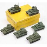 Dinky Toys pre-war No. 152A Light Tank original trade box containing 6 examples finished in military