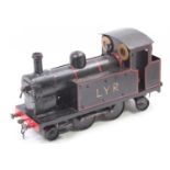 3.5 inch gauge live steam model of LYR 2-4-2 locomotive, finished in black and red with LYR to