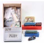 A box of mixed items: two white metal kits; two Eckon signal kits; Dapol turntable kit; Dapol