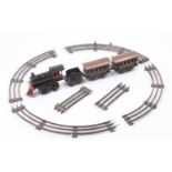 Bing S gauge 3-rail electric loco & tender (black lined red no.1012, with two brown 4-wheel