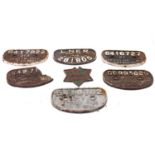 7 various cast iron Railway interest Wagon plates, to include 21 Tons Cravens Ltd 1955 Wagon plate