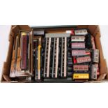 Tray containing coaches, variety of makes & liveries. Approx 30 coaches including 12 Hornby 4-