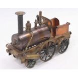 Early 20th-century brass and copper spirit fired 2-2-2 dribbler locomotive by Schoenner, excellent