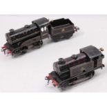 Two post-war Hornby 0-4-0 clockwork locos, BR lined black: Type 40 tank & Type 50 with tender.