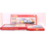 Three Triang/Hornby train sets: RS52 Blue Pullman comprising driving car, dummy and coach, track.