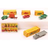 Four Dublo Dinky Toys, all (G-BG-E): 066 Bedford Flat Truck, smooth grey wheels; 064 Austin Lorry,