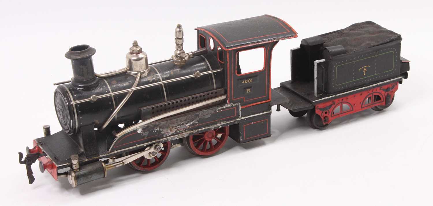 Marklin Gauge 1No.4001 Spirit Fired 0-4-0 Locomotive and tender, comprising black and red body