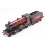 Bassett Lowke ‘Duke of York’ loco & tender, clockwork, maroon, 1927 on tender (VG)