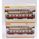 Two Hornby R4255 ‘The Master Cutler’ coach packs, each containing four maroon & cream coaches (M-