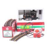 LGB 20140 0-4-0 steam outline O&K loco, black lined redigital, black, (E-NM); with a box of 12 x