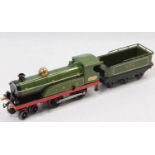 Total repaint No.2 Hornby loco & coal rail tender 4-4-0 clockwork LNER 2722 green, a few chips.