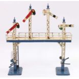 1928 Hornby Signal Gantry No.2 grey-blue bridge lining, bases, ladder, finials & levers. Home and