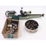 Simat 101 Alpha Beta Engineering table top lathe and accessories, to include face plate, drill bits,