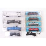 Nine N gauge American outline bogie tank wagons: Three Micro Trains – Macintyre, Procor & Shipper