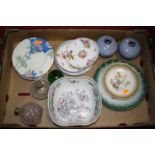 A box of miscellaneous china and glassware, to include a pair of Shelley vases of squat circular