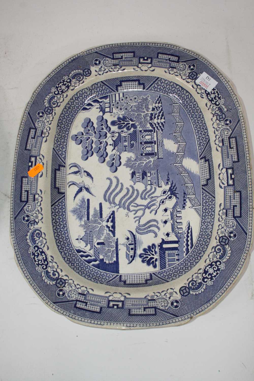 A Victorian blue & white meat plate transfer decorated in the Asiatic Pheasant pattern, width - Image 5 of 6