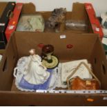Two boxes of miscellaneous items, to include a Cottageware jar and cover, Leonardo porcelain