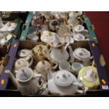 Three boxes of porcelain teapots and other teawares, to include Royal Albert Old Country Roses