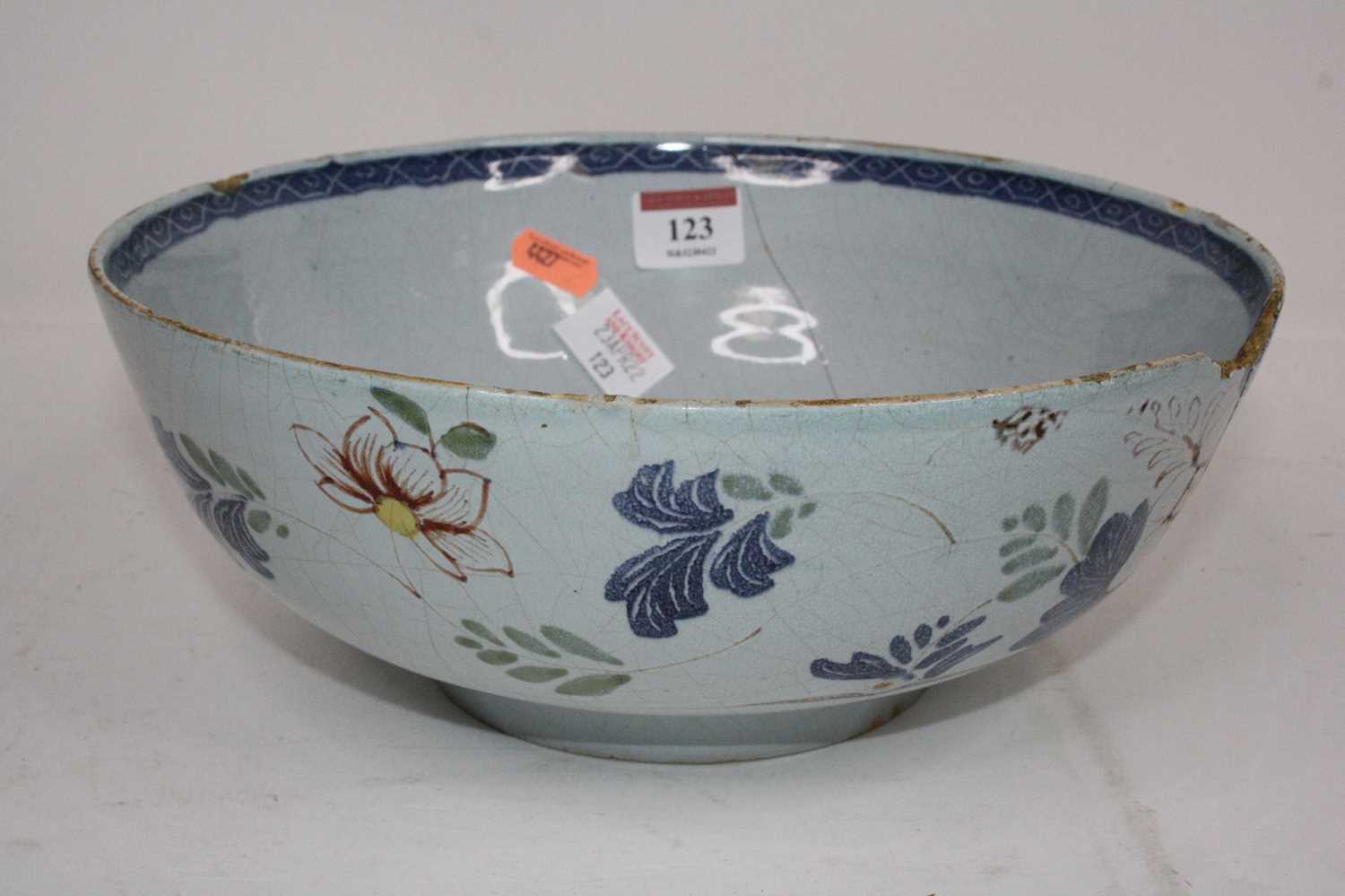 A 19th century Delft bowl on a pale blue ground decorated with flowers, dia. 26cm, together with a - Image 2 of 10