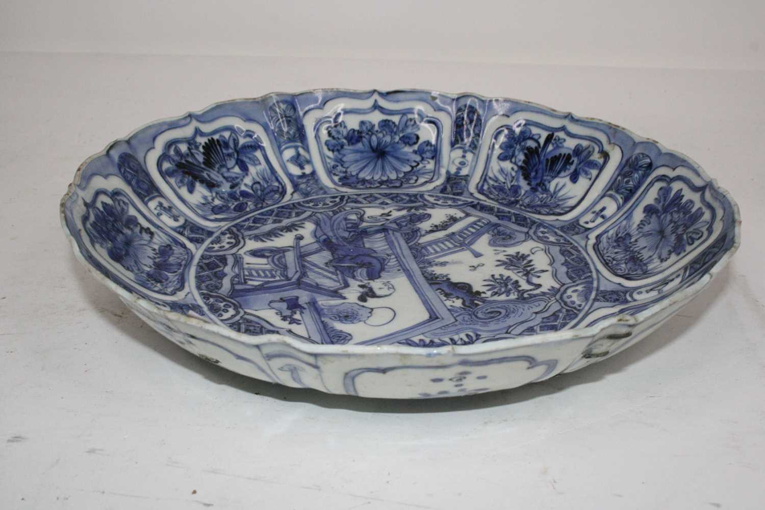 A 19th century Delft bowl on a pale blue ground decorated with flowers, dia. 26cm, together with a - Image 4 of 10