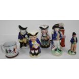 A reproduction Staffordshire pottery jug in the form of Admiral Nelson, h.30cm; together with