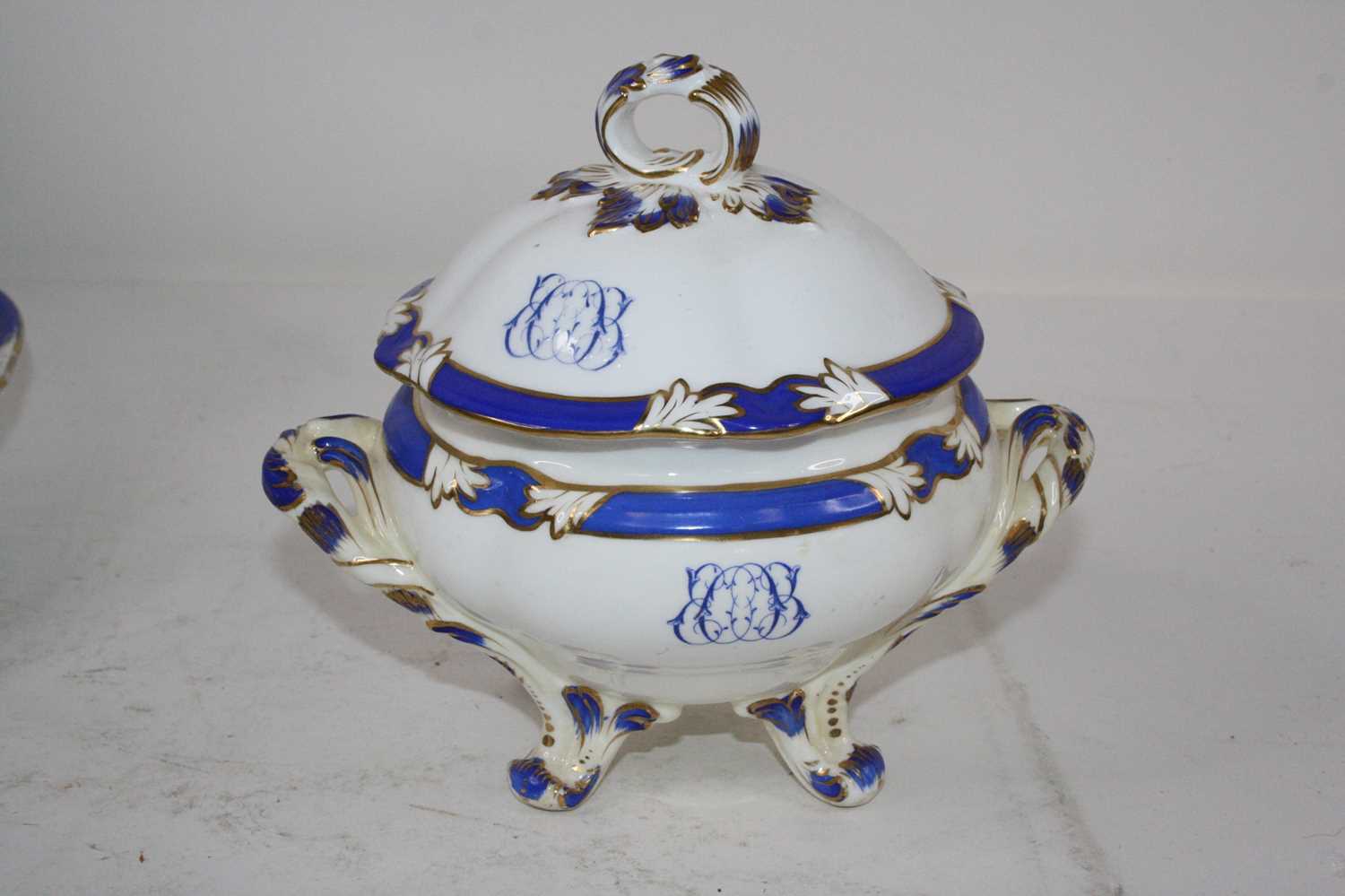 A Victorian Daniell part dinner service, on a white ground with blue borders and heightened in gilt, - Image 4 of 5