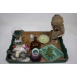 A box of miscellaneous items, to include a Victorian Staffordshire figure of a lady with donkey