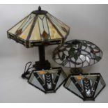 A 20th century Tiffany style table lamp, 50cm high, together with another similar, and a similar