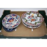 A box of miscellaneous china to include Victorian Masons ironstone plates decorated in the Chinese