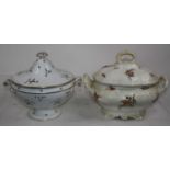 A large Victorian twin handled soup tureen and cover, decorated with flowers; together with one