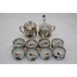 A set of four 19th century Meissen Dresden open salts, each of twin circular form with lop handle,